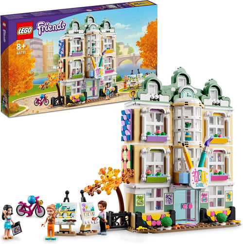 Built three-story art school brick set with studios and mini-doll figures