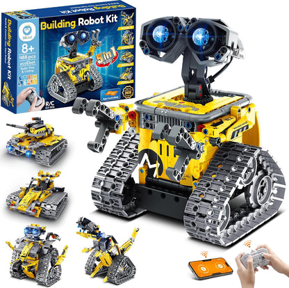 Brick-built wheeled robot with remote control and smartphone app
