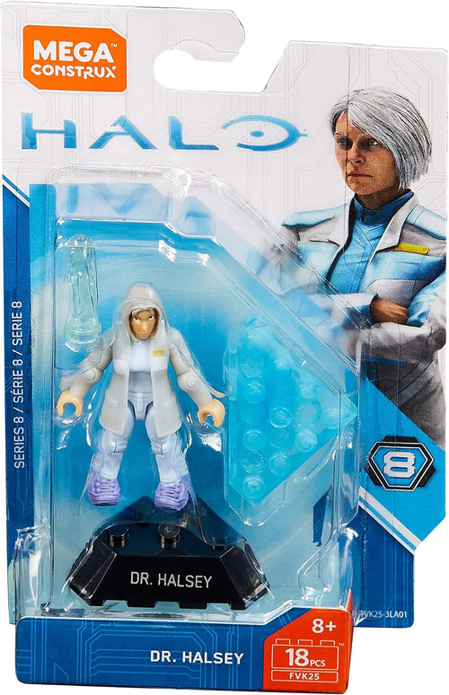 Sci-fi scientist micro action figure in white lab coat on a buildable display stand