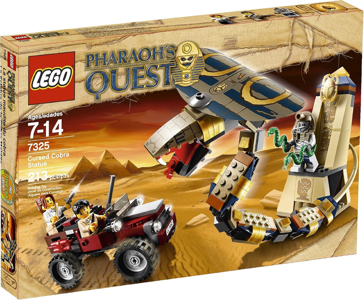 Brick-built cobra statue with explorers, desert truck and mummy figure