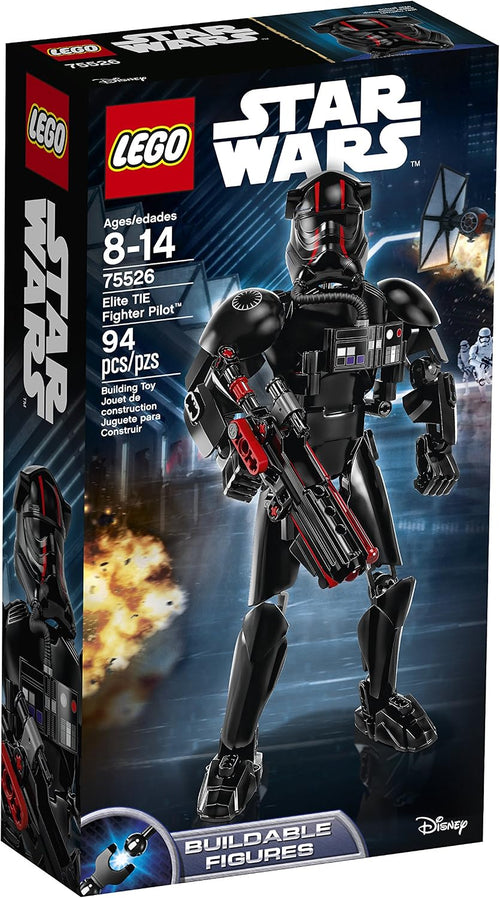Black-suited starfighter pilot buildable figure with helmet in an action pose