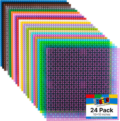 Stack of rainbow-colored 10x10 inch brick baseplates