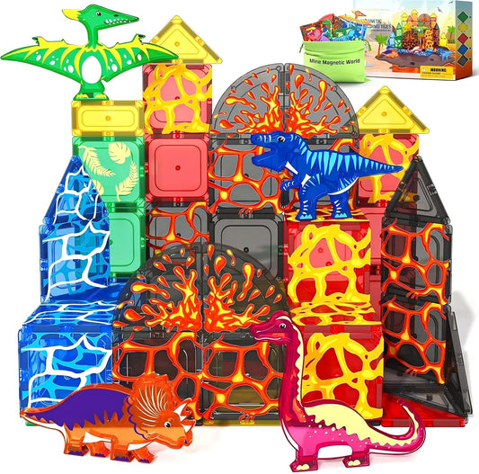 Colorful magnetic building blocks stacked into a small tower