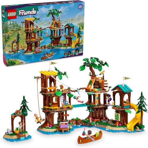Built camp tree house with zip line obstacle course, canoe and mini-doll figures
