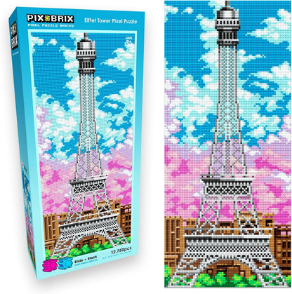 Pixel brick mosaic of The Scream painting with swirling orange sky – view 5