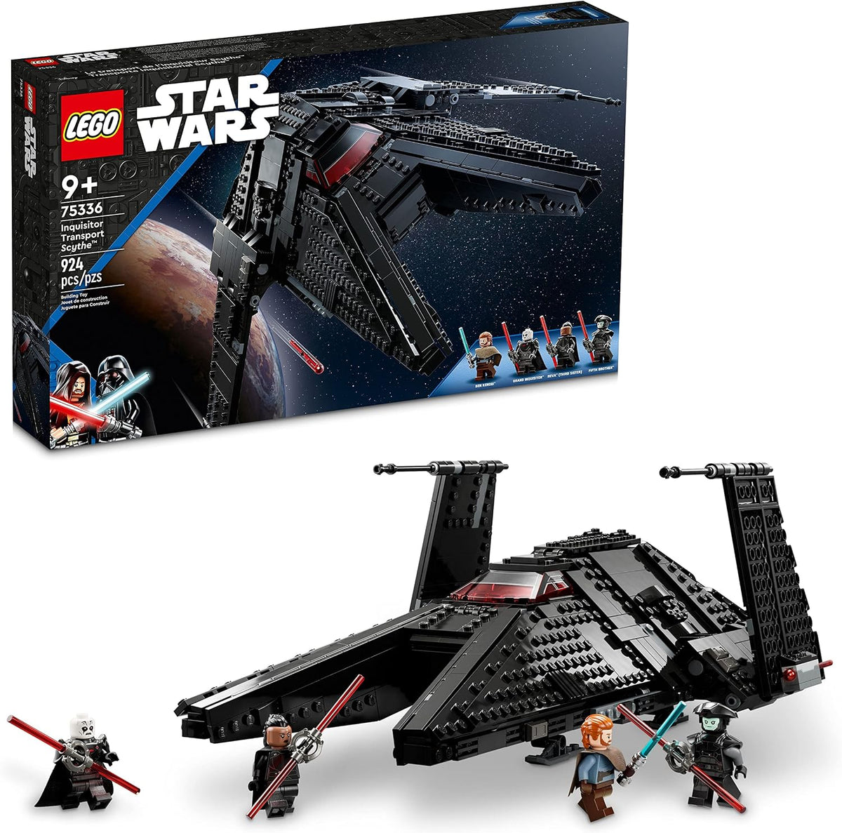 Brick-built pursuit starship with folding wings and figures
