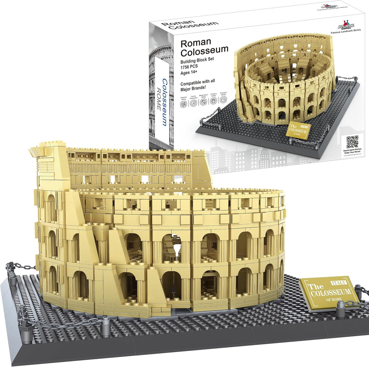 Tan brick-built Roman Colosseum model with tiered arches