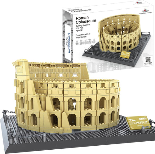 Tan brick-built Roman Colosseum model with tiered arches