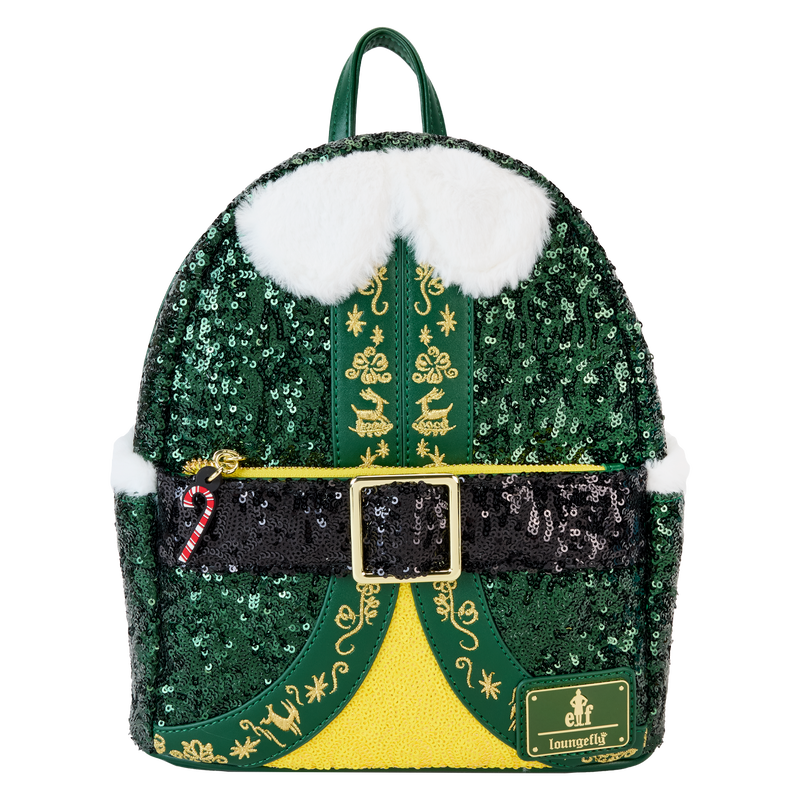 Loungefly Elf Buddy Sequin Cosplay Mini Backpack, Christmas Movie Bag
