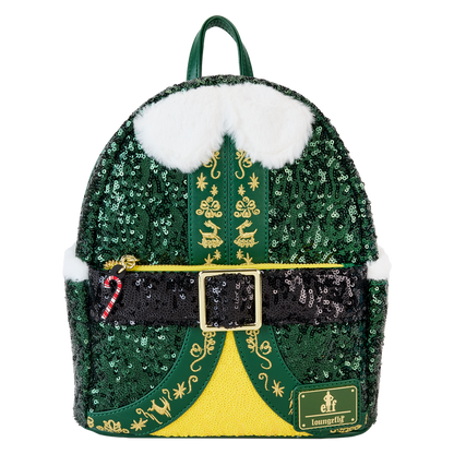 Loungefly Elf Buddy Sequin Cosplay Mini Backpack, Christmas Movie Bag
