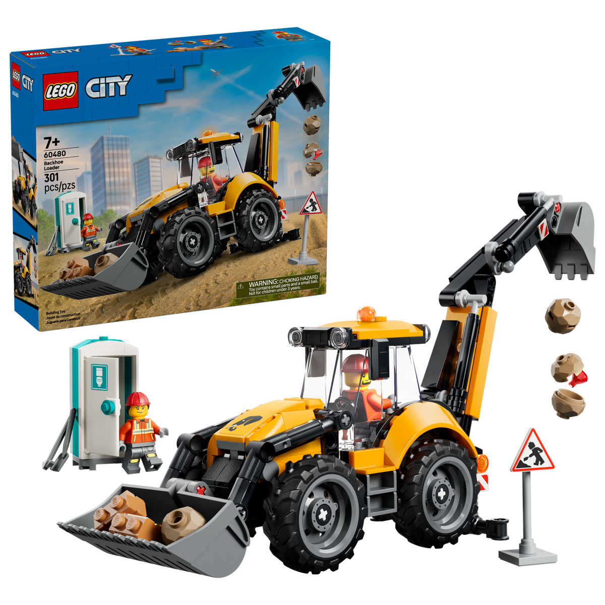 LEGO City Yellow Backhoe Loader 60480 Building Set (301 Pieces) - View 3