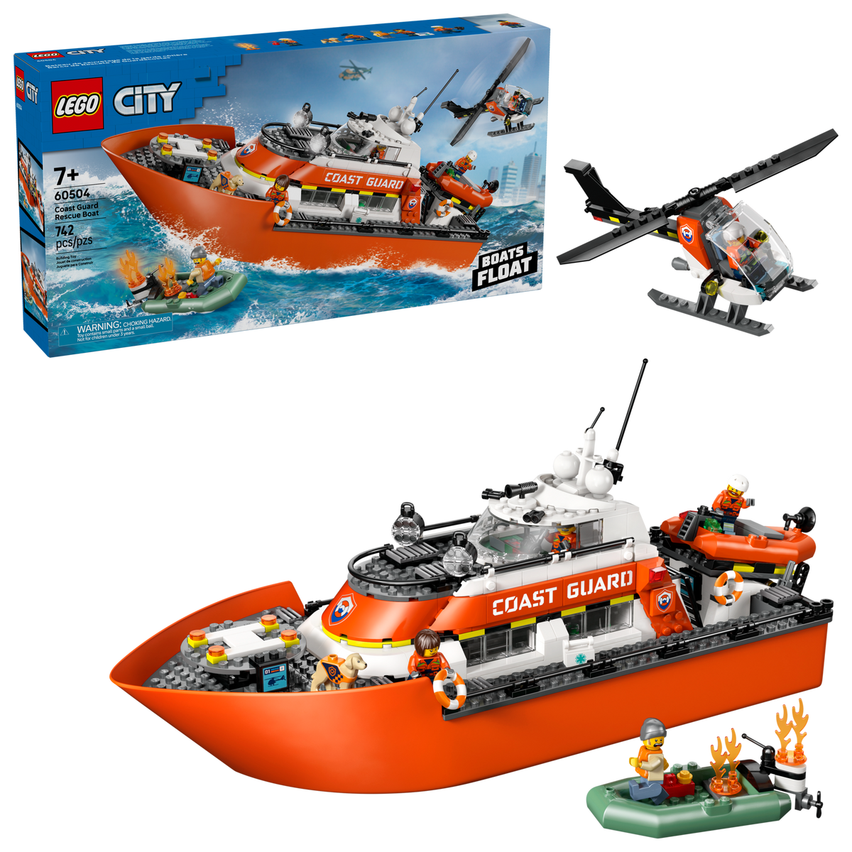 LEGO City Coast Guard Rescue Boat and Helicopter Building Set (742 Pieces) - View 3