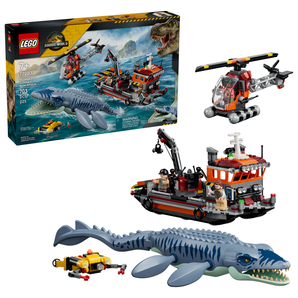 LEGO Jurassic World Mosasaurus Dinosaur Boat Attack 77983 Building Set (703 Pieces) - View 3