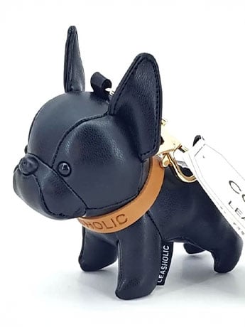 Locker Toys Leasholic Bulldog (Black) Leather Plush Charm, 5.5-Inch