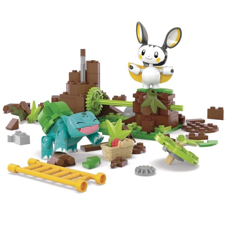 Mattel Pokemon Mega Construx Emolga and Bulbasaur's Charming Woods Building Set - View 3