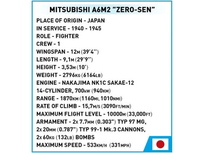 COBI Mitsubishi Historical Collection WWII A6M2 "Zero-Sen" 1/32 Scale Building Block Set - View 11