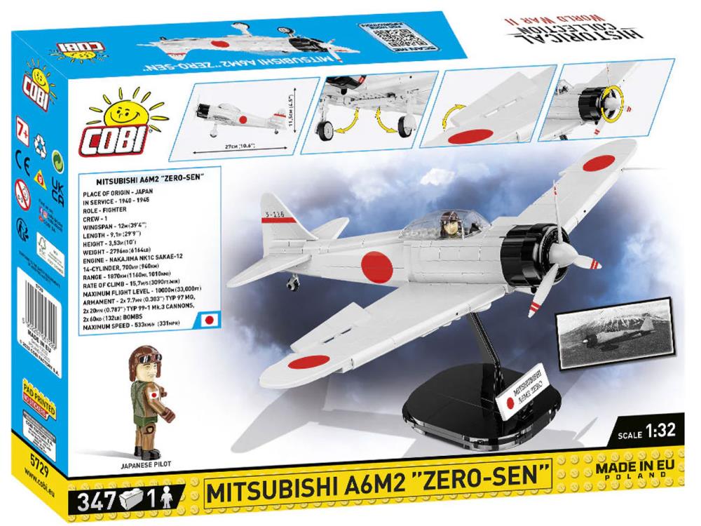 COBI Mitsubishi Historical Collection WWII A6M2 "Zero-Sen" 1/32 Scale Building Block Set - View 10