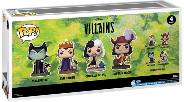 Funko Pop! Disney Villains Four-Pack Exclusive with Maleficent, Evil Queen, Cruella and Captain Hook - View 4