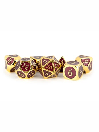 FanRoll Gold with Purple Enamel Metal Polyhedral Dice Set