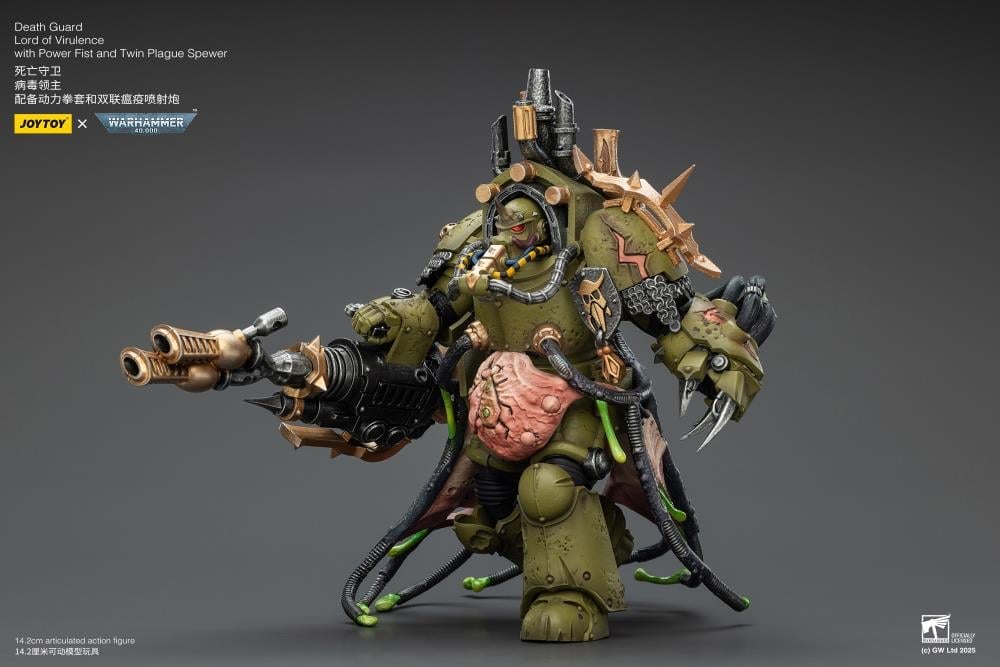 JoyToy Warhammer 40,000 Death Guard Lord of Virulence with Power Fist and Twin Plague Spewer 1/18 Scale Action Figure - View 10