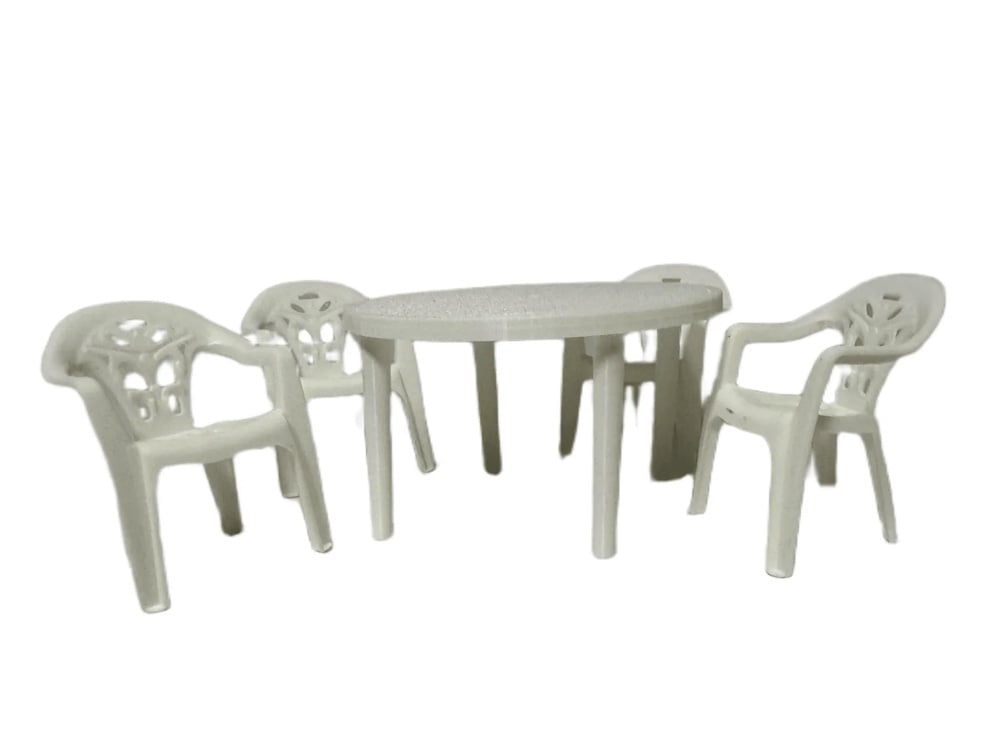 Mini Materials 1/12 Scale White Patio Table with 4 White Chairs Miniature Set - View 5