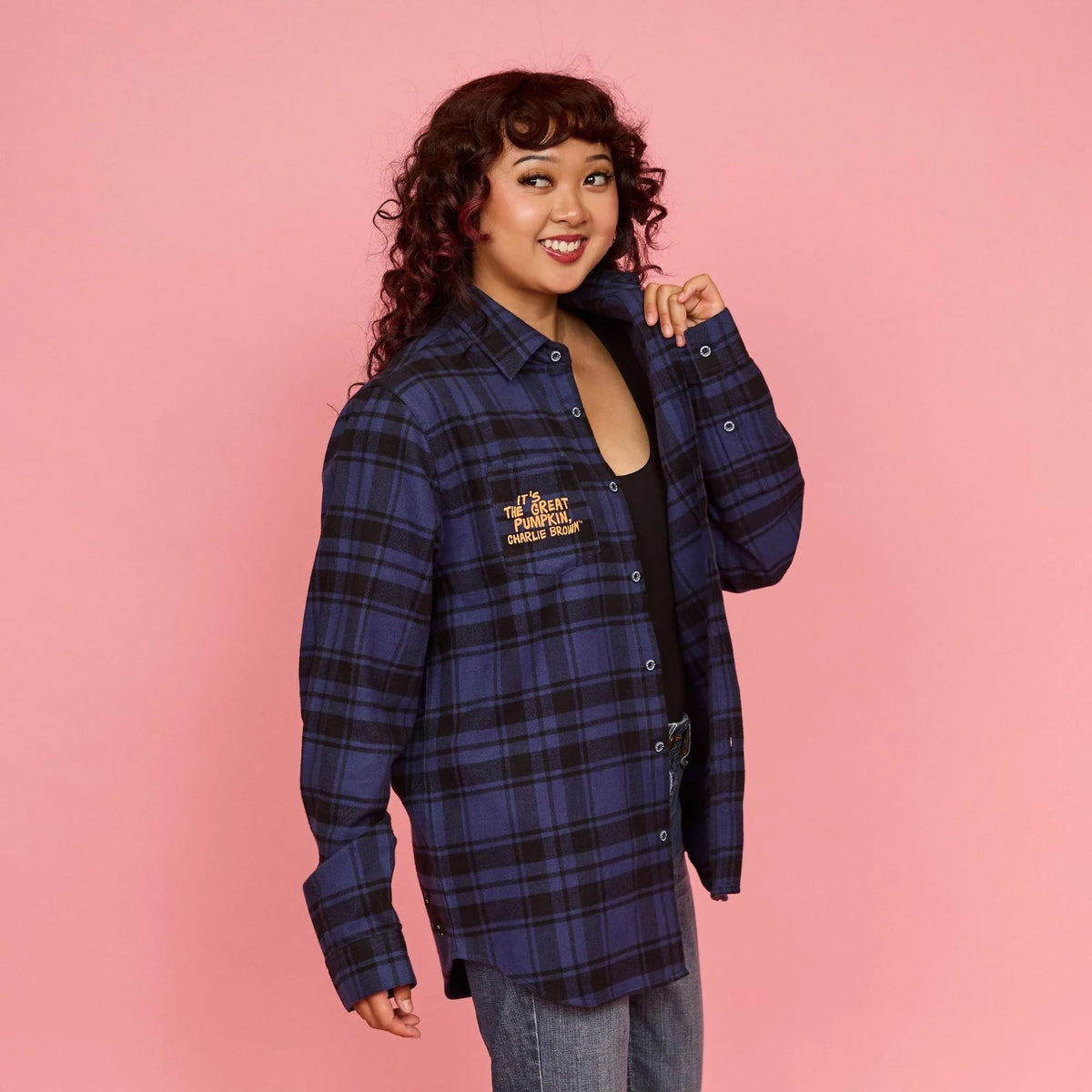Cakeworthy Peanuts It's the Great Pumpkin, Charlie Brown Flannel Shirt - View 3