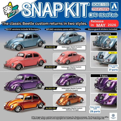 Aoshima Snap Kit No.20CU-MO Volkswagen Beetle Custom (Metallic Orange) 1/32 Scale Model Kit - View 5