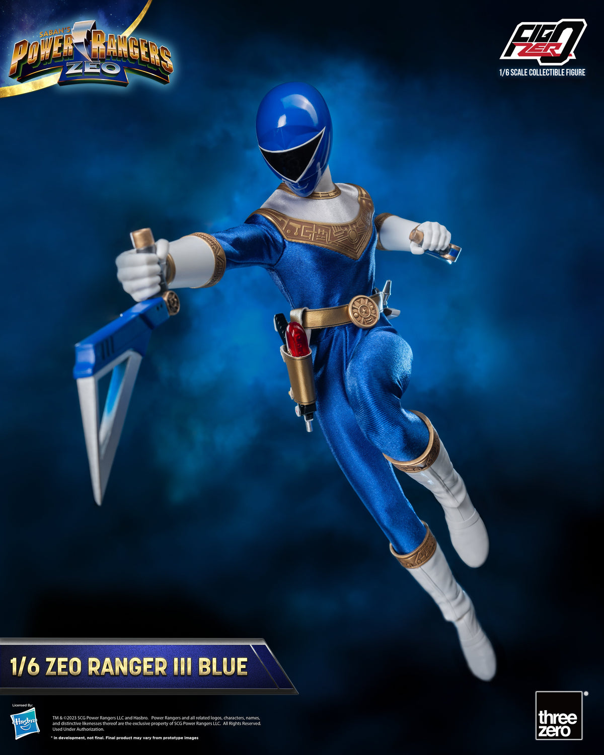 threezero Power Rangers Zeo FigZero Zeo Ranger III Blue 1/6 Scale Figure (Reissue), 12.08-Inch - View 5