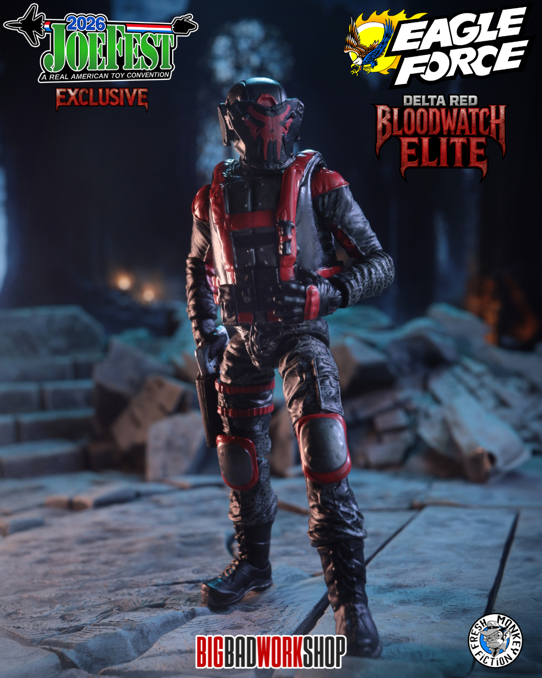 BigBadWorkShop Fresh Monkey Fiction Operation: Monster Force Delta Red Bloodwatch Elite 1/18 Scale JoeFest 2026 Exclusive Action Figure - View 3