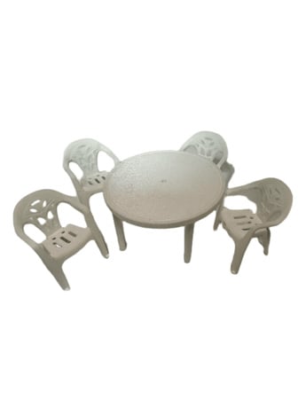 Mini Materials 1/12 Scale White Patio Table with 4 White Chairs Miniature Set
