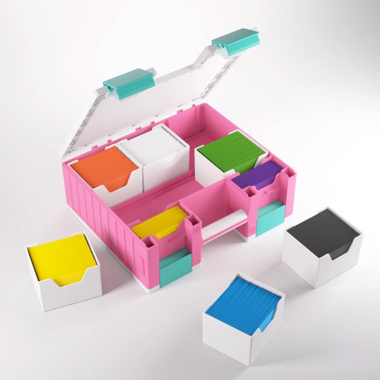 Gamegenic Game Castle (Pink/White/Teal) Storage Box for Board Games - View 12