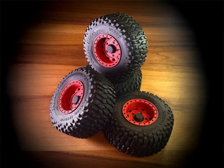Gridiron Studios 4x4 Offroad Wheels and Tires (Red) 1/12 Scale Plastic Upgrade Set - View 2