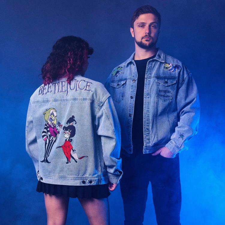 Cakeworthy Beetlejuice Denim Jacket with Lydia Deetz and Sandworm Art - View 3