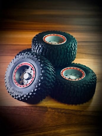 Gridiron Studios 4x4 Offroad Wheels and Tires (Grey/Red) 1/12 Scale Plastic Upgrade Set