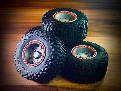 Gridiron Studios 4x4 Offroad Wheels and Tires (Grey/Red) 1/12 Scale Plastic Upgrade Set - View 2
