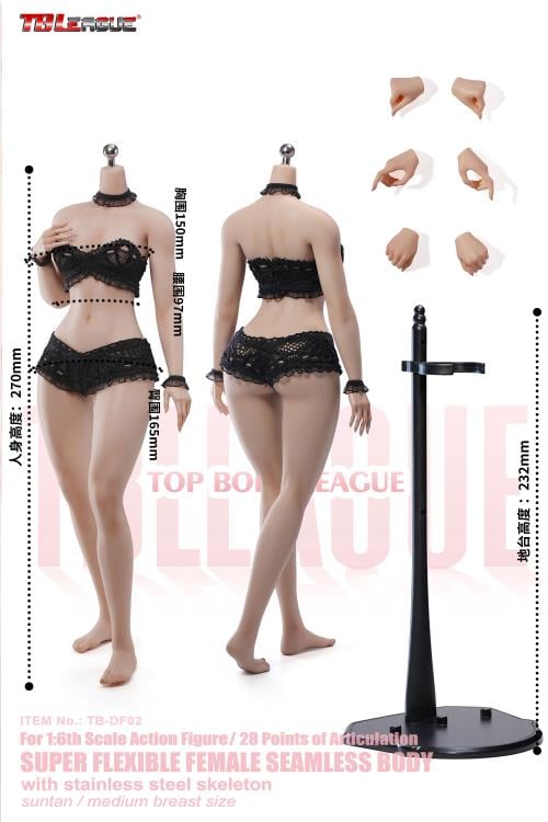 TBLeague Female Body (Suntan Medium Bust) 1/6 Scale Action Figure (TB-DF02 Without Head Sculpt) - View 3