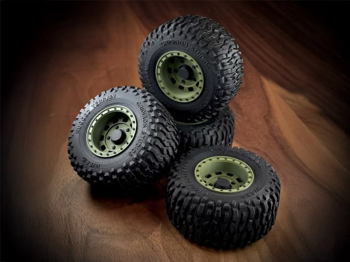 Gridiron Studios 4x4 Offroad Wheels and Tires (Green) 1/12 Scale Plastic Upgrade Set - View 2