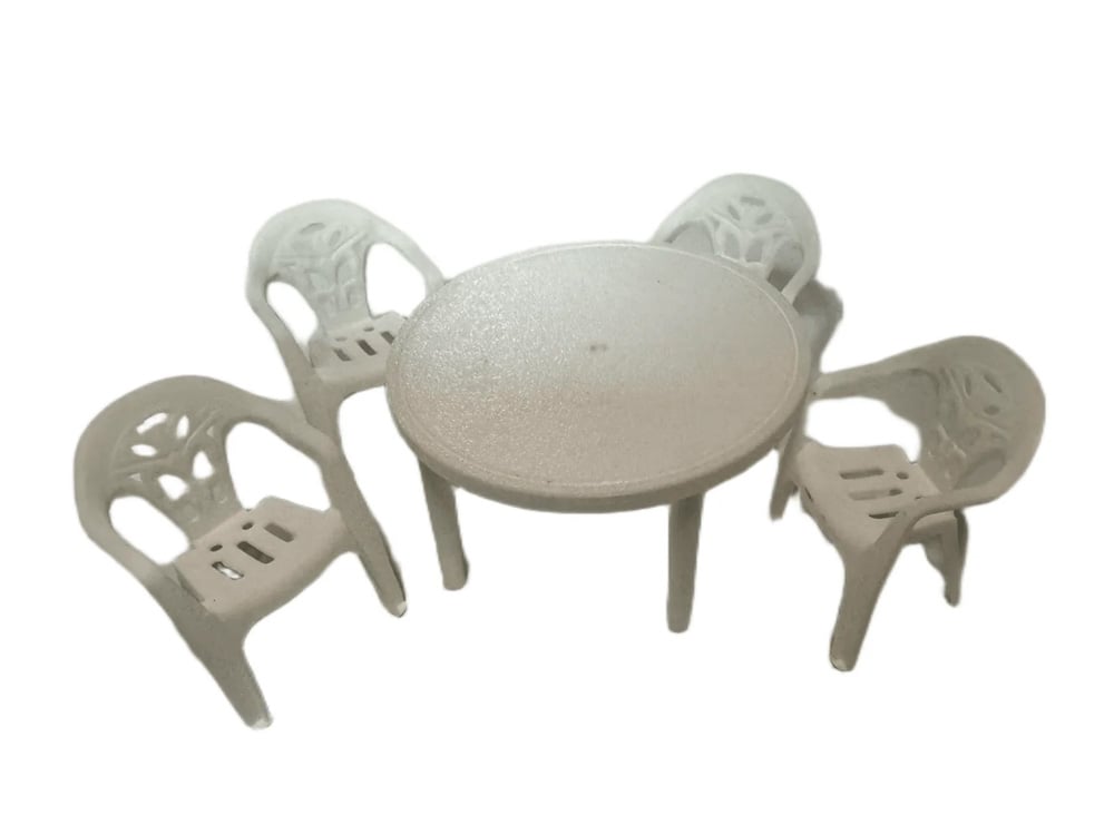 Mini Materials 1/12 Scale White Patio Table with 4 White Chairs Miniature Set - View 2