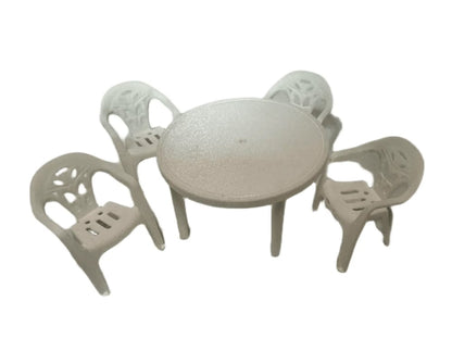 Mini Materials 1/12 Scale White Patio Table with 4 White Chairs Miniature Set - View 2