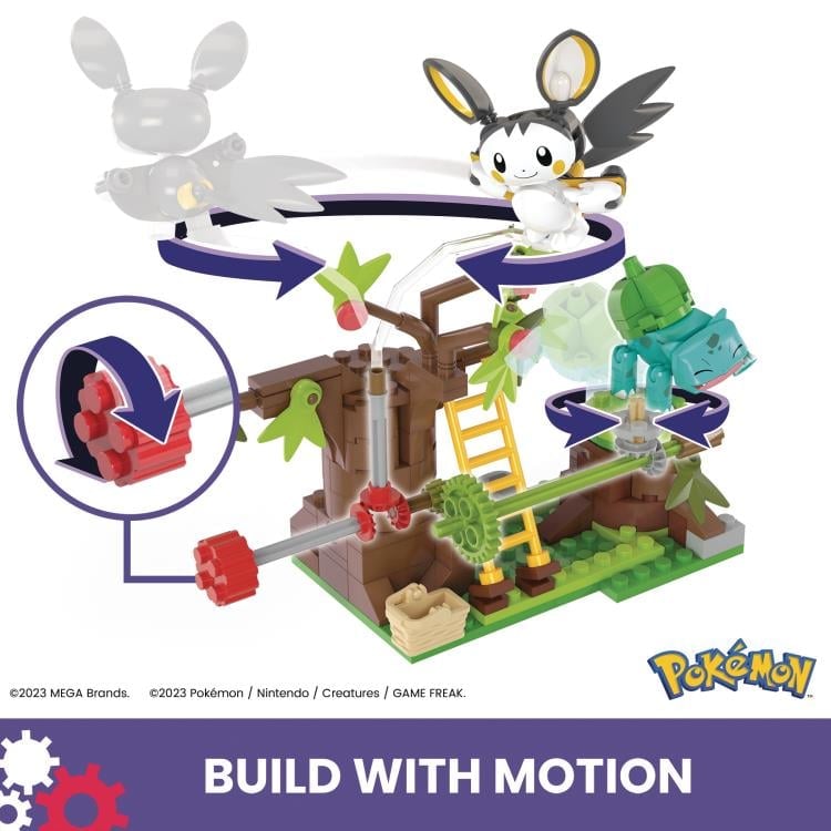 Mattel Pokemon Mega Construx Emolga and Bulbasaur's Charming Woods Building Set - View 5