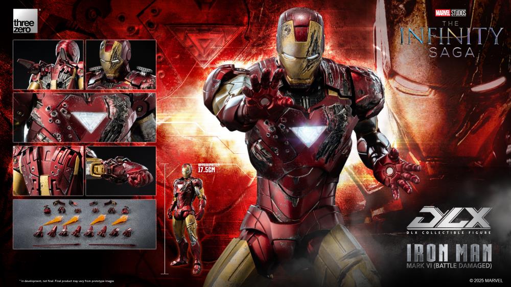 threezero Marvel Infinity Saga DLX Iron Man Mark 6 (Battle Damaged Ver.) 1/12 Scale 7-Inch Action Figure - View 3