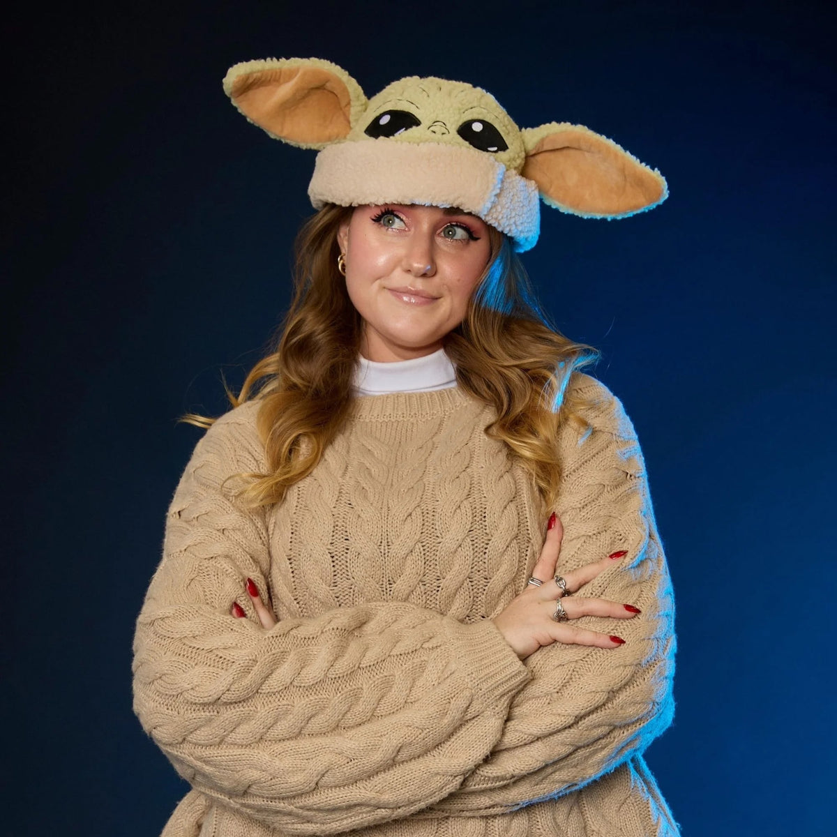 Cakeworthy Star Wars Grogu Sherpa Beanie Knit Hat Styled After Grogu from The Mandalorian - View 4