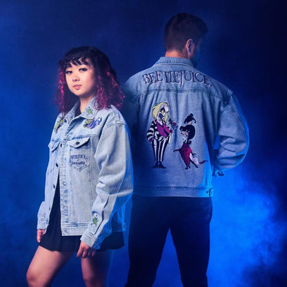 Cakeworthy Beetlejuice Denim Jacket with Lydia Deetz and Sandworm Art - View 4