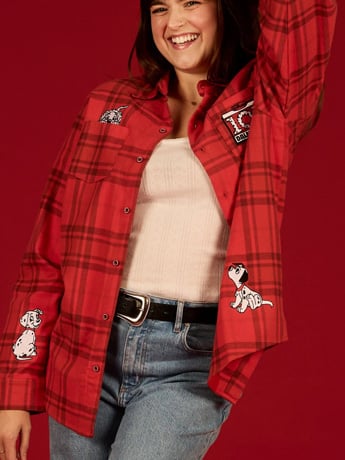 Cakeworthy 101 Dalmatians 65th Anniversary Flannel Shirt with Pongo, Perdita, Pepper and Lucky