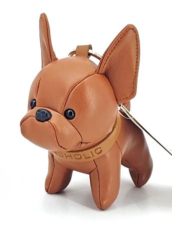 Locker Toys Leasholic Bulldog (Brown) Leather Plush Charm, 5.5-Inch