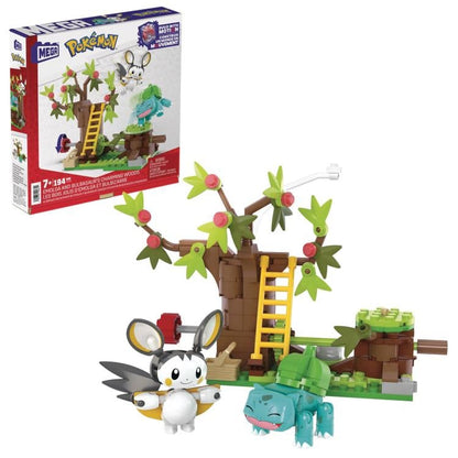 Mattel Pokemon Mega Construx Emolga and Bulbasaur's Charming Woods Building Set - View 6