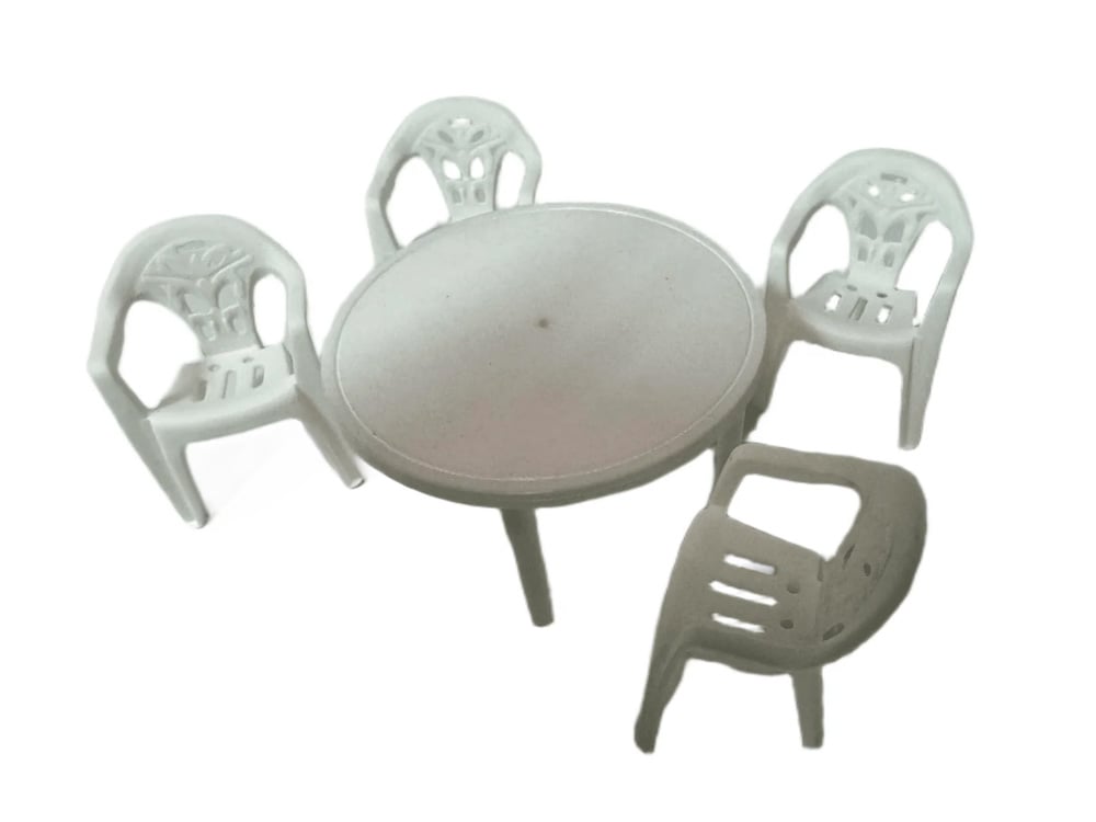 Mini Materials 1/12 Scale White Patio Table with 4 White Chairs Miniature Set - View 3