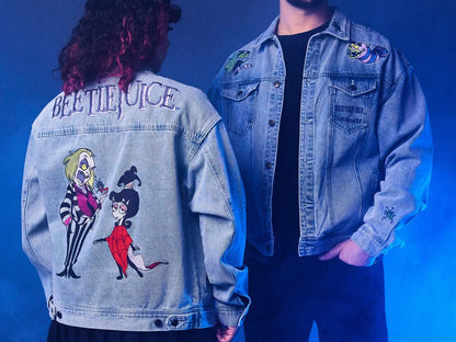 Cakeworthy Beetlejuice Denim Jacket with Lydia Deetz and Sandworm Art - View 2