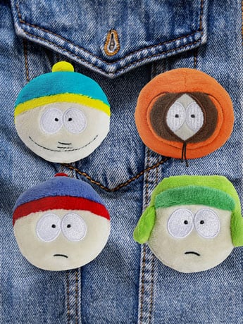 Kidrobot South Park Plush Pin Four-Pack with Cartman, Kyle, Stan and Kenny