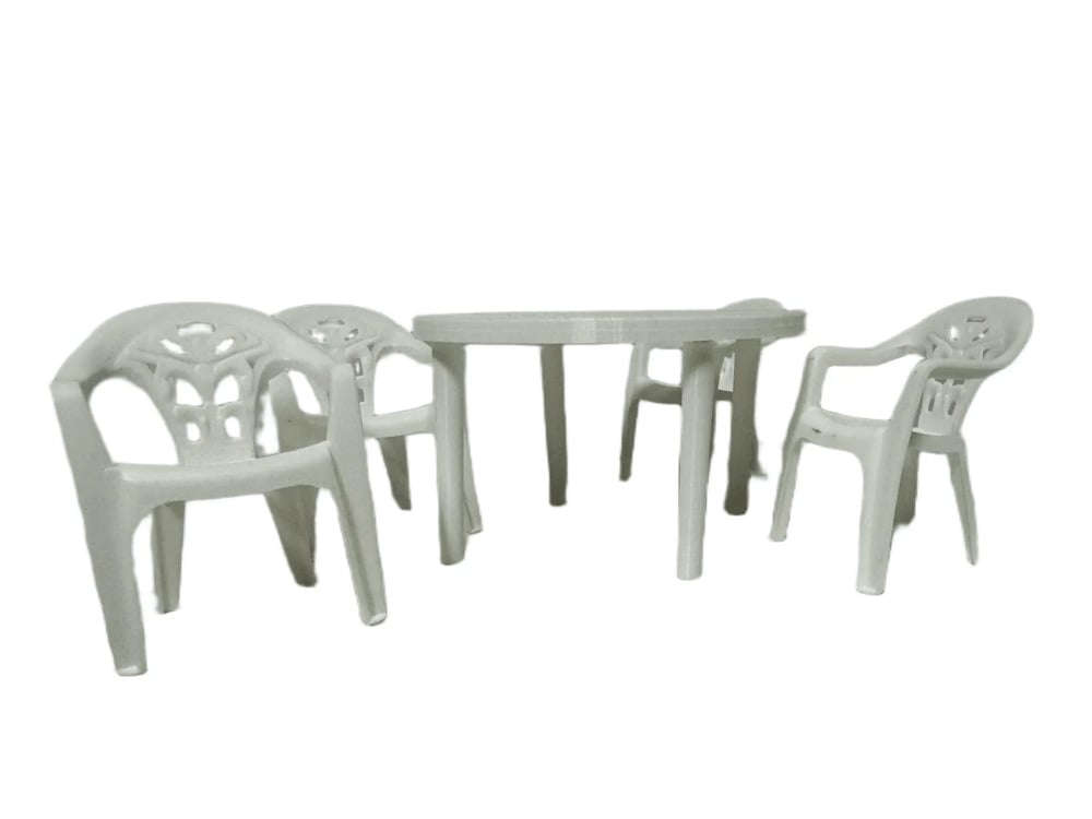 Mini Materials 1/12 Scale White Patio Table with 4 White Chairs Miniature Set - View 4